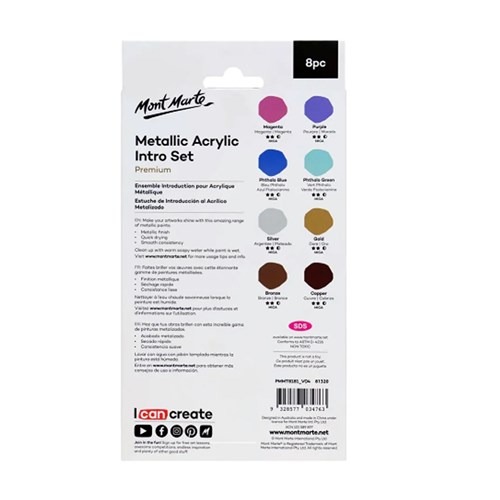 MONT MARTE METALLIC ACRYLIC PAINT INTRO SET 8 Piece x 18ml(1)